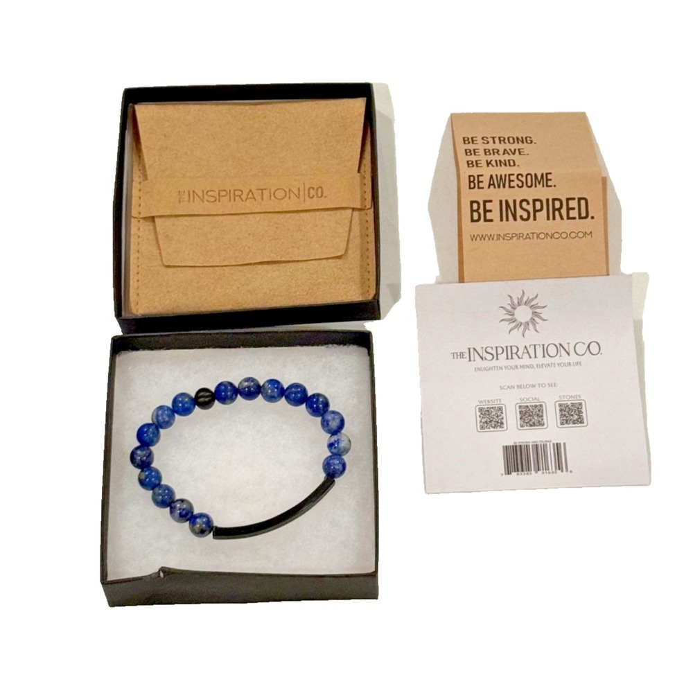 The Inspiration‎ Co. Blue Stone Bead Bracelet with Black Metal Bar; New in Box